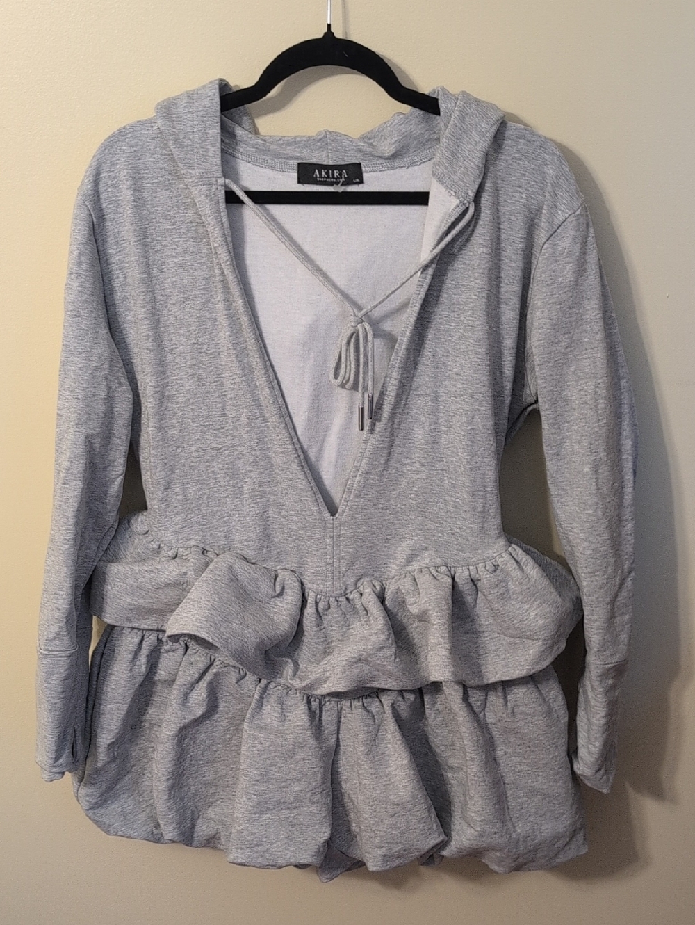 AKIRA Light Gray Hooded Ruffle Romper